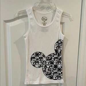 Disney White Tank Top with Black Mickey Pattern